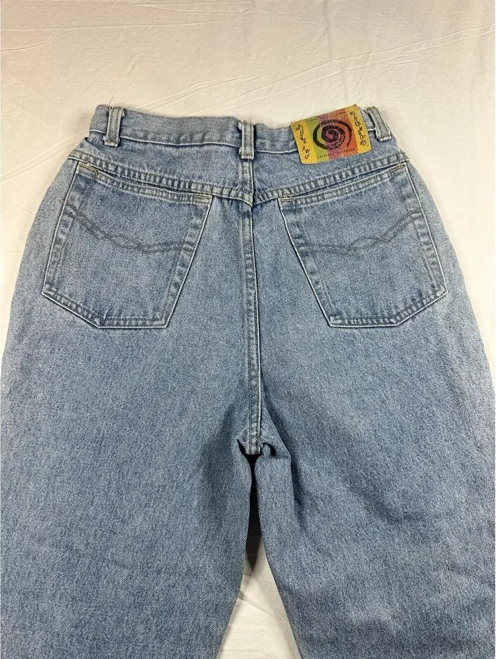 VNT 90s One World Plaid Patchwork Distressed Jeans Size 11 High Rise Straight - Picture 13 of 16